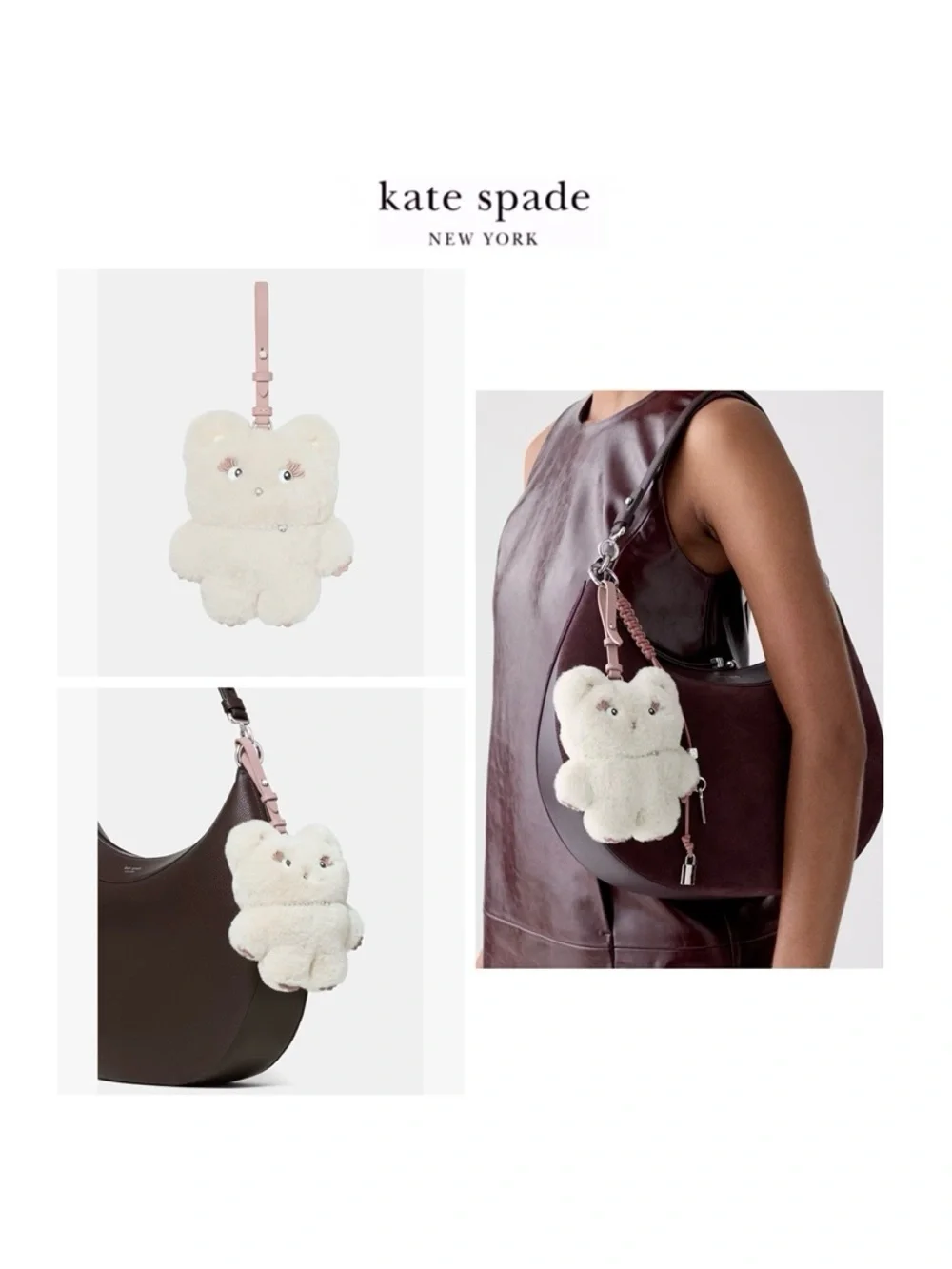 NWT Kate Spade ♠️ MONSTER CLOVER CAT Faux Fur /Smooth Leather Keychain/Bag Charm